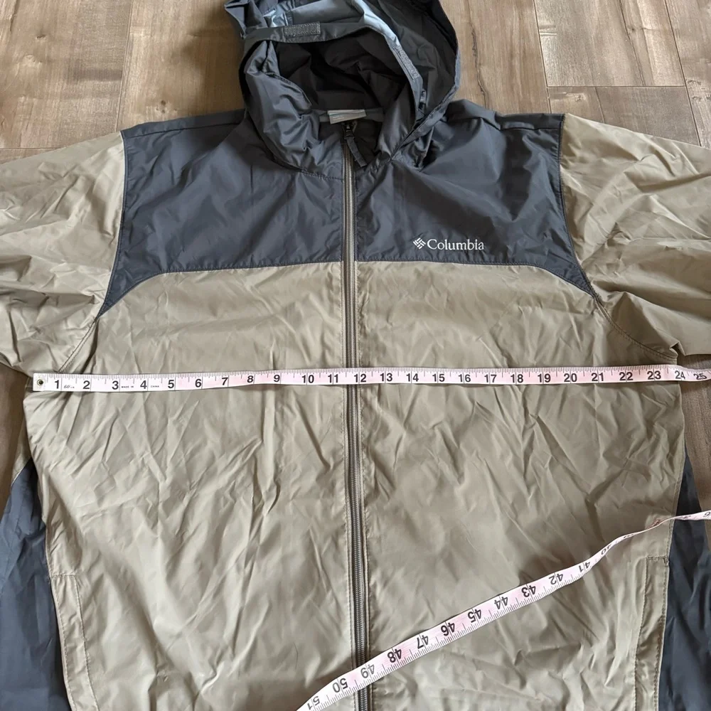 Columbia Packable Jacket Men‎ Large Tan Gray Lightweight Windbreaker Hood Coat